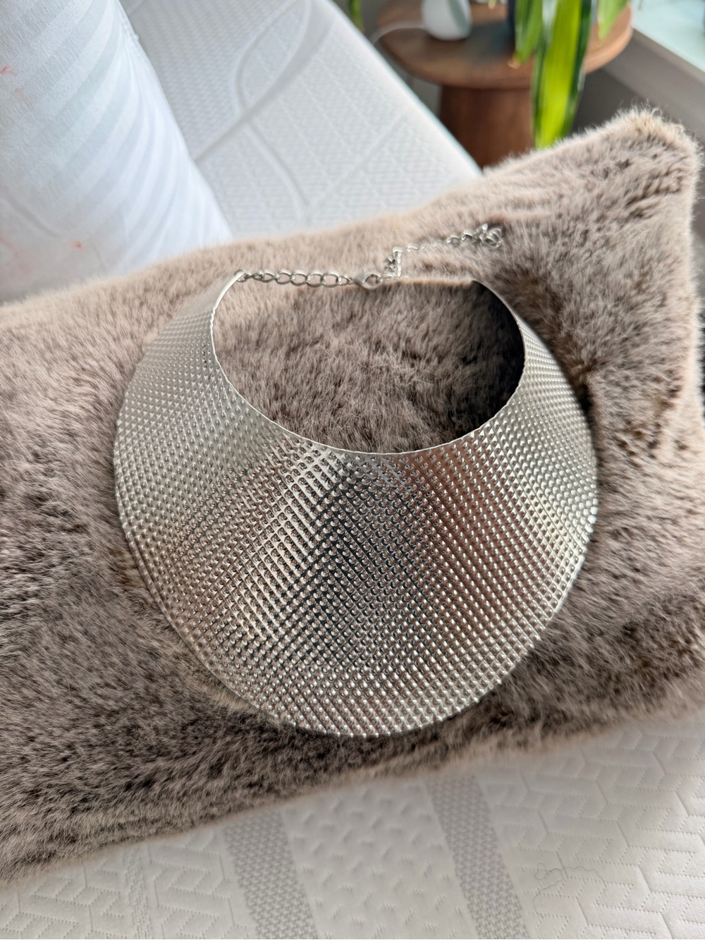 Silver Textured Collar Necklace - Women Jewelry